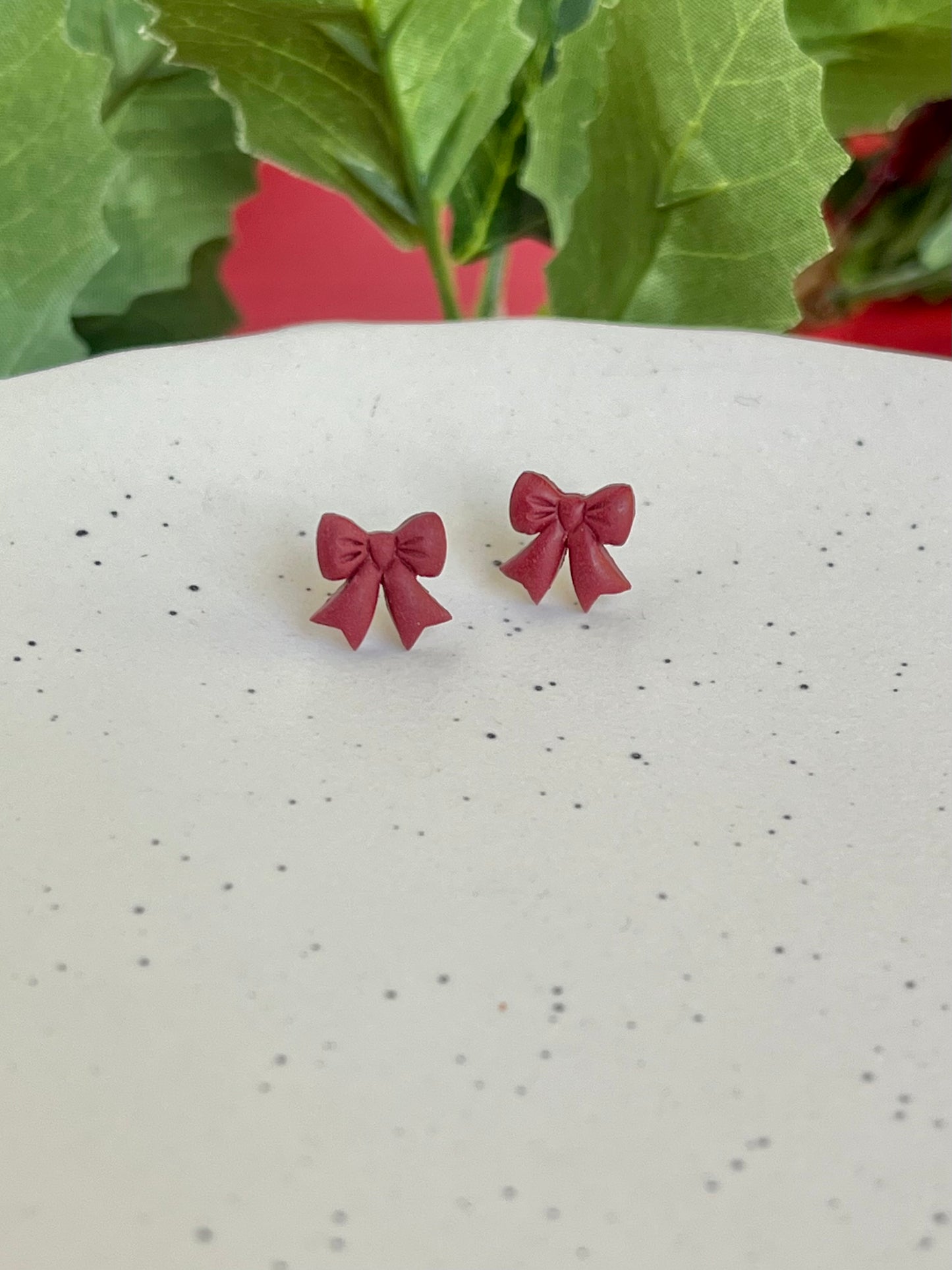 Red Bow Stud Earrings