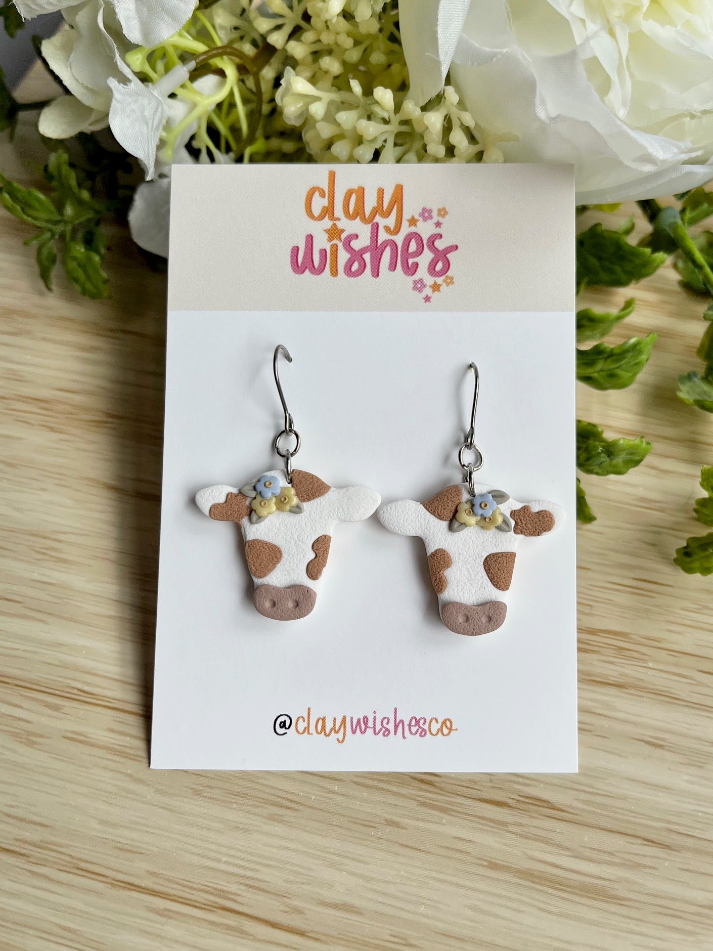 White Cow Earrings