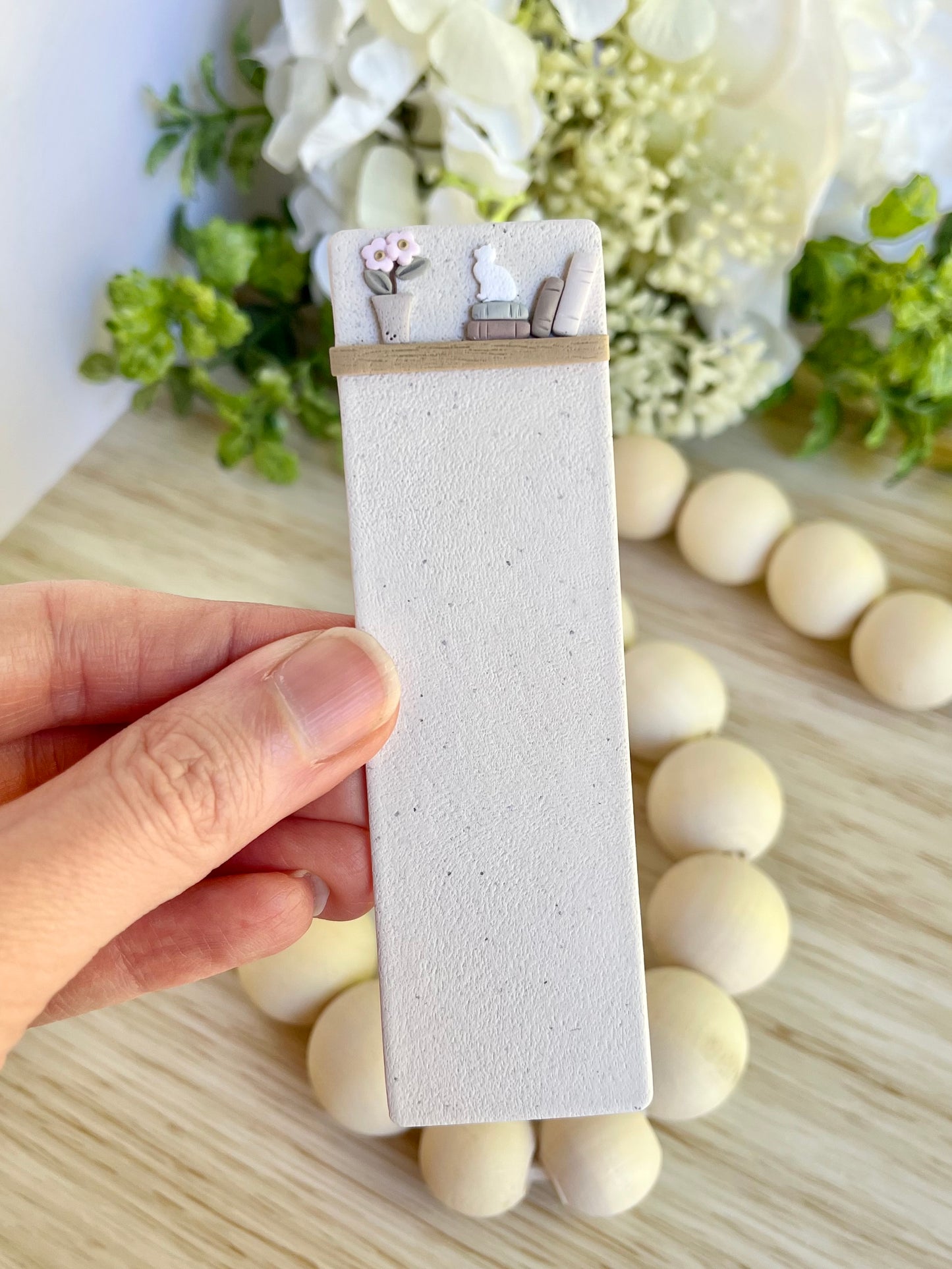 Books, Flower Pot with White Cat on Bookshelf Bookmark