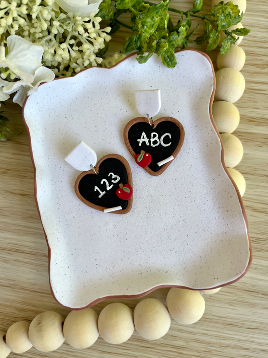 Chalkboard Heart Earrings with Red Apples