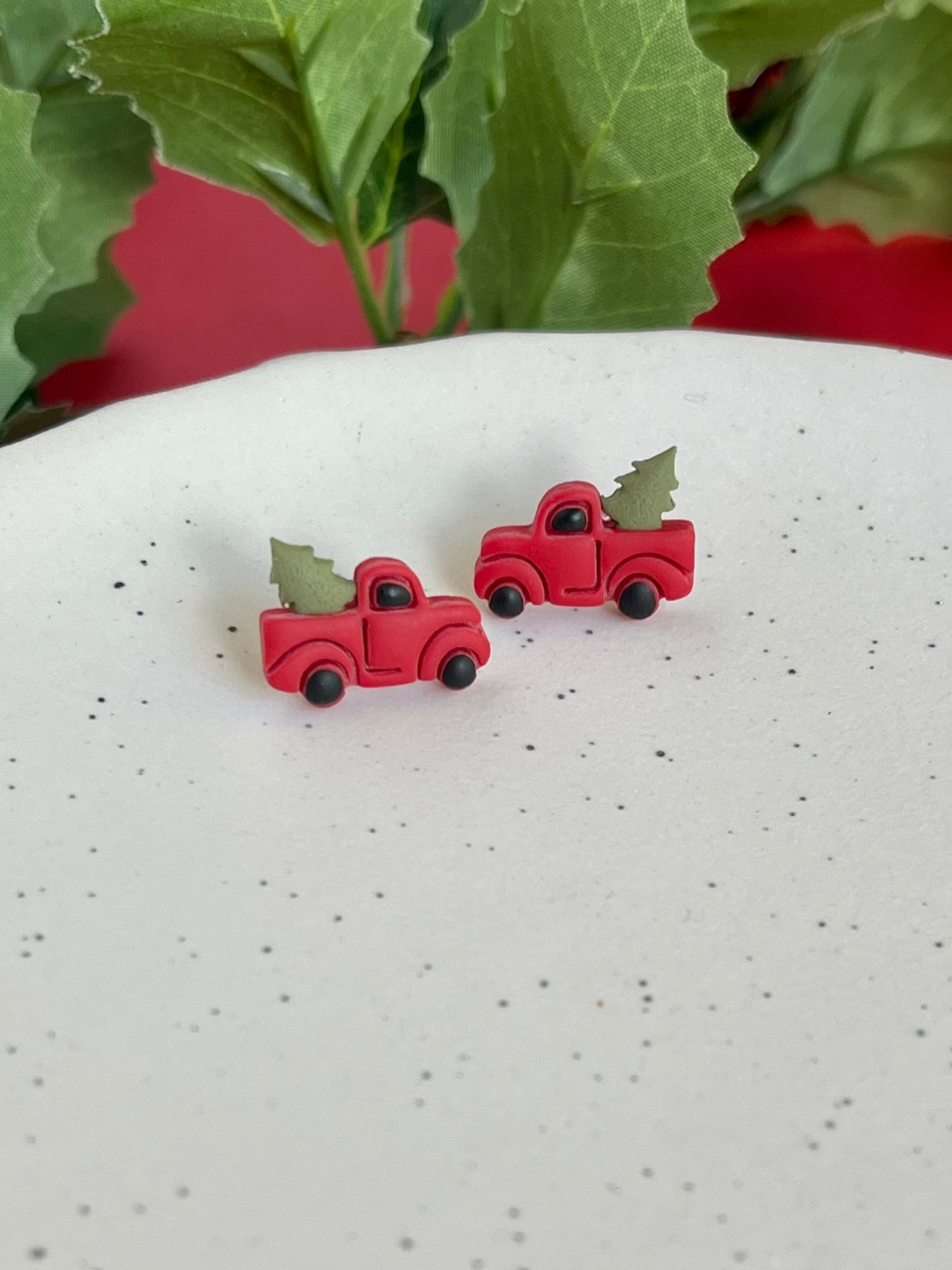 Little Red Tuck Stud Earrings