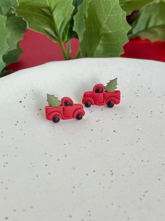 Little Red Tuck Stud Earrings