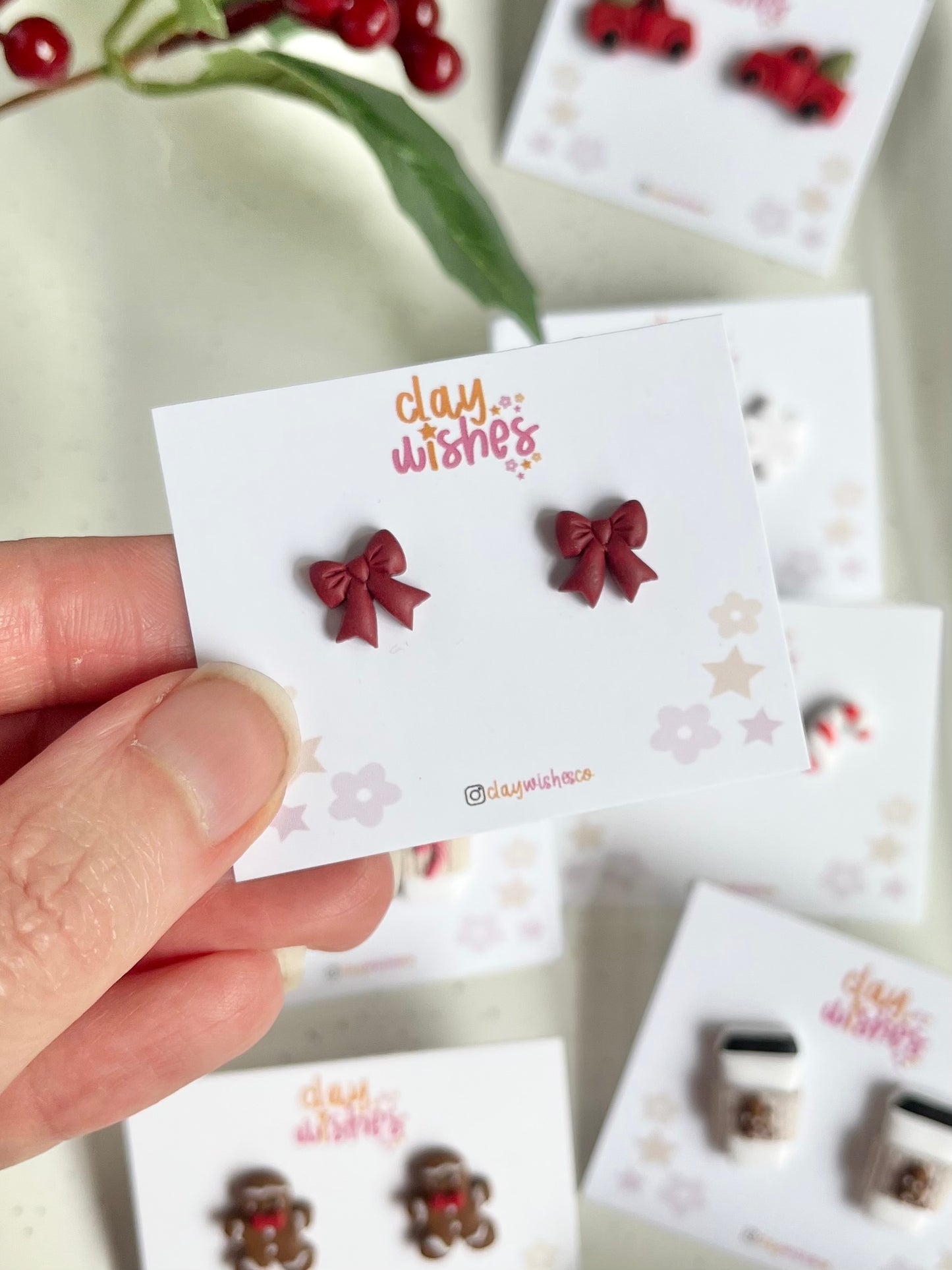 Red Bow Stud Earrings