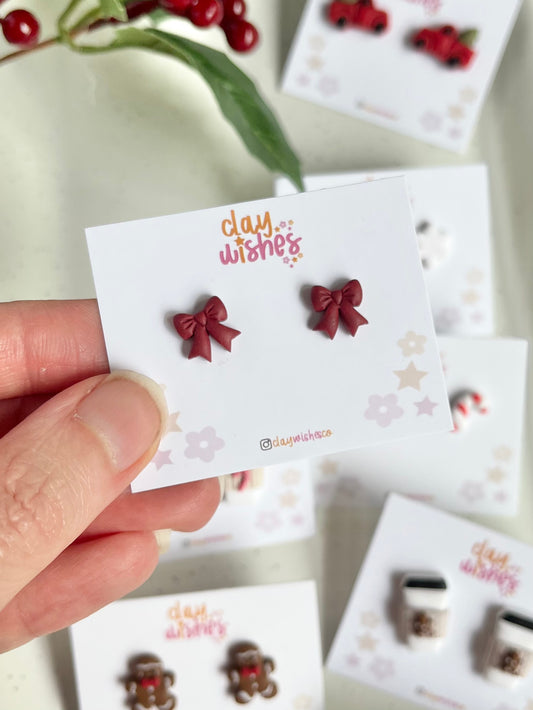 Red Bow Stud Earrings