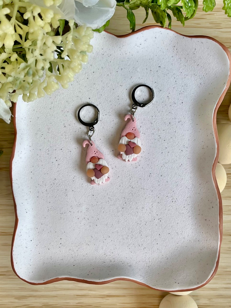 Pink Gnomes Holding Hearts Earrings