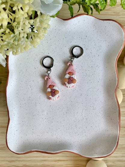 Pink Gnomes Holding Hearts Earrings
