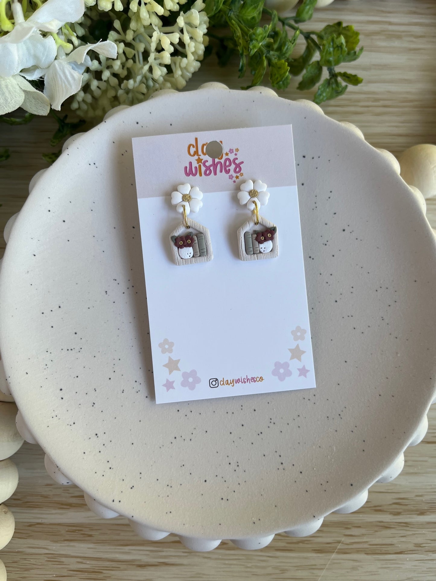 Tiny Book Shelf with White Flower Studs
