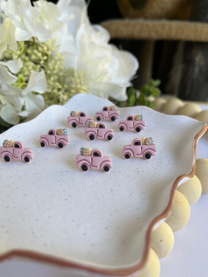 Pink Trucks with Eggs Stud Earrings