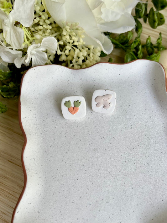Rabbit and Carrot Stud Earrings