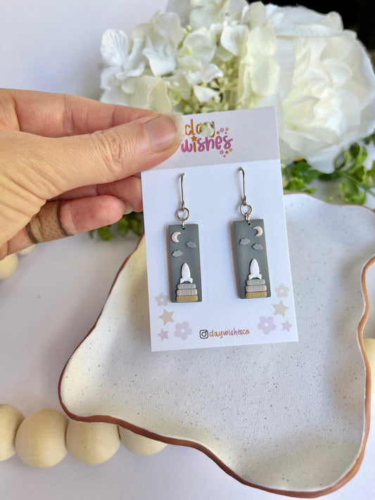 Book Stack Space Ship Earrings *Limited Edition**