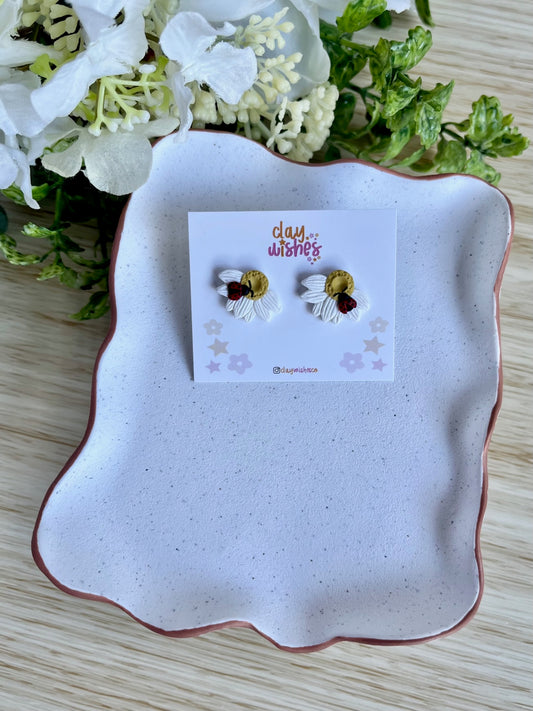 Daisy Studs with Ladybugs